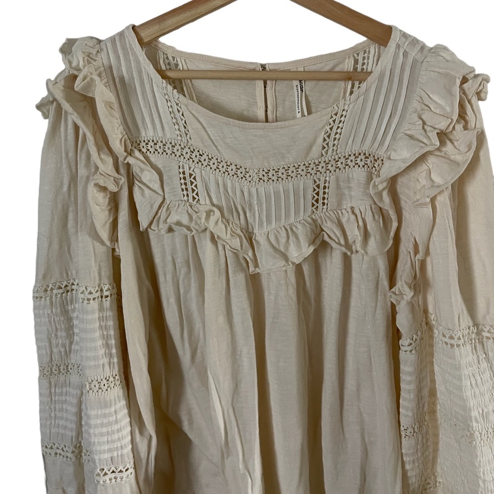 Anthropologie cream ruffled lace blouse - Picture 3 of 5